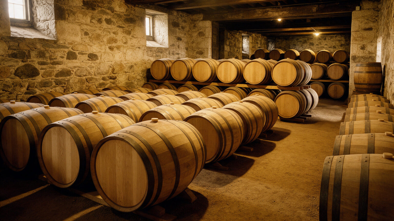 Whisky casks maturing in Scotland during winter